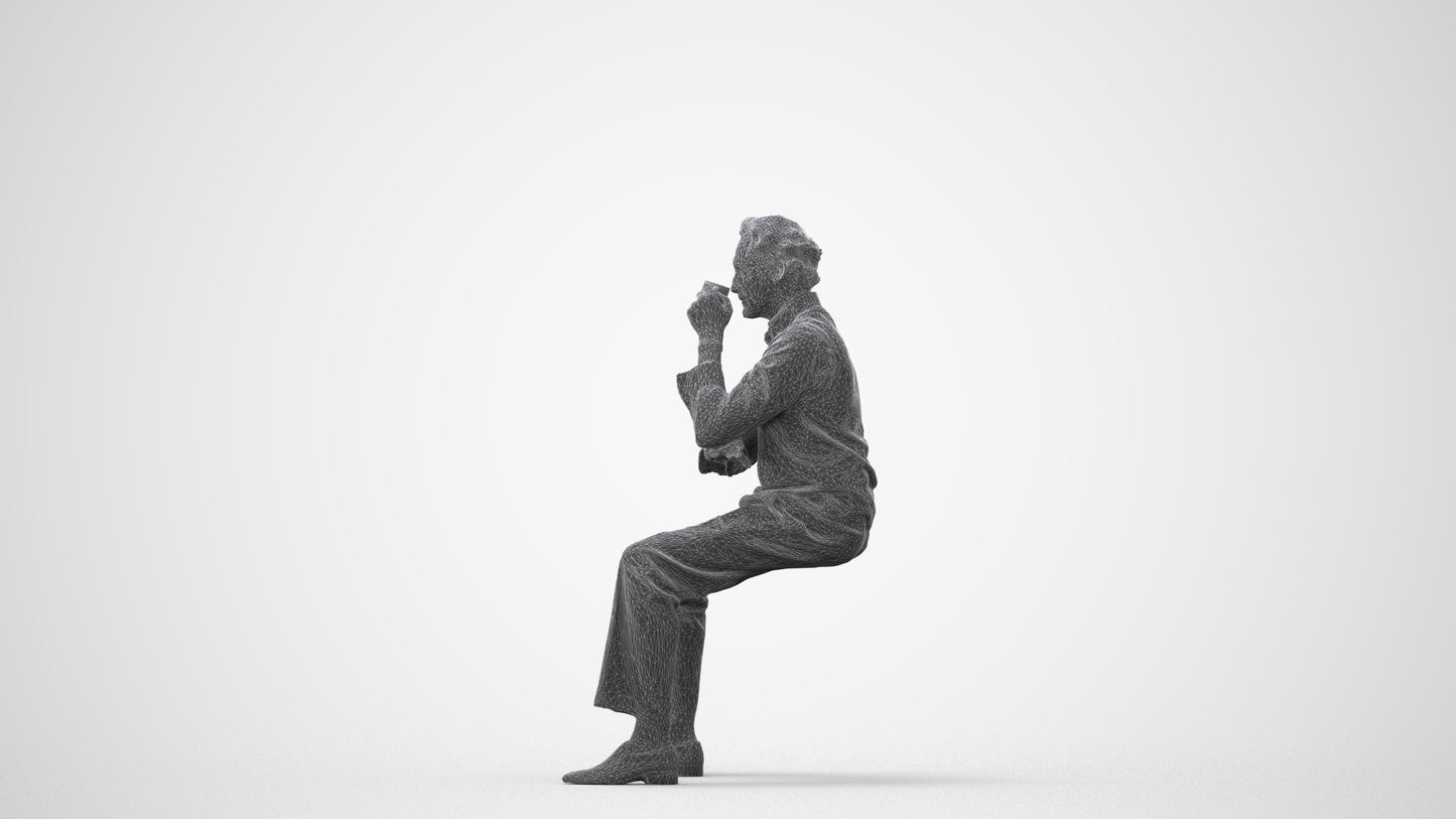 realistic 3D man business sitting, scanned archviz people for Blender and 3ds Max, square thumbnail