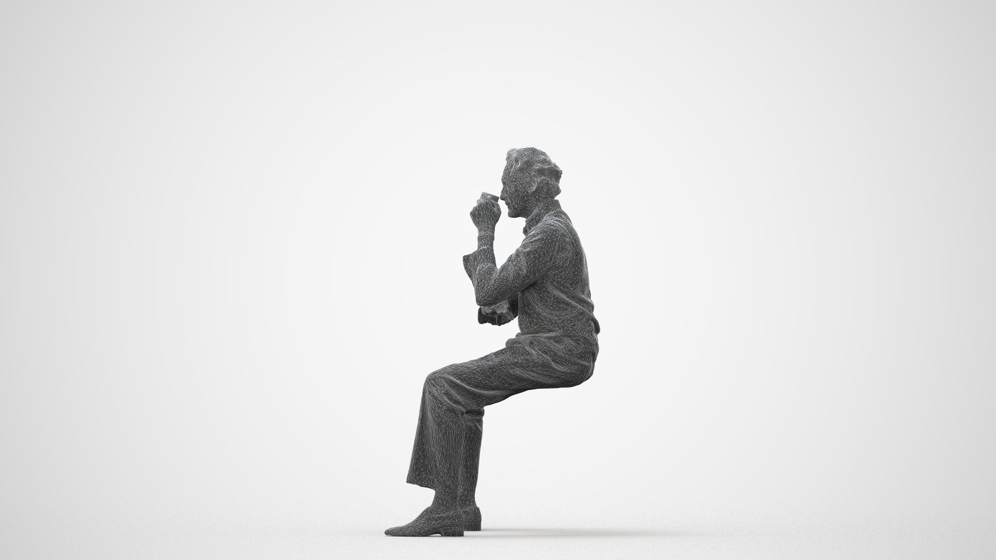 realistic 3D man business sitting, scanned archviz people for Blender and 3ds Max, square thumbnail