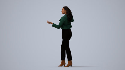 3D scanned woman standing business, photorealistic archviz people for Enscape and SketchUp, three-quarter view render