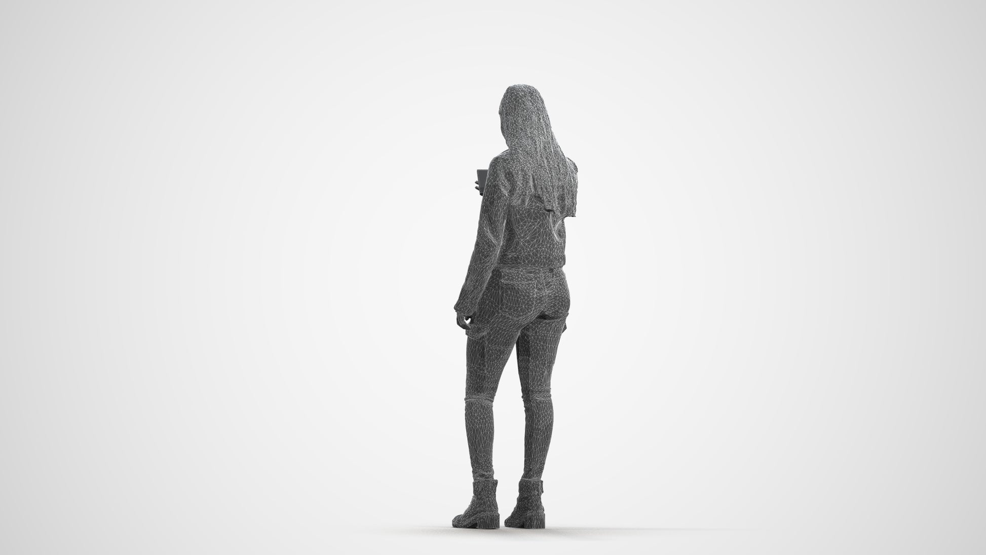 realistic 3D human woman casual shopping, archviz people FBX OBJ for Blender, wireframe front view