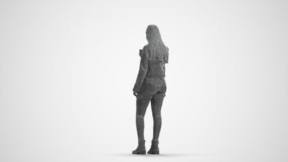 realistic 3D human woman casual shopping, archviz people FBX OBJ for Blender, wireframe front view