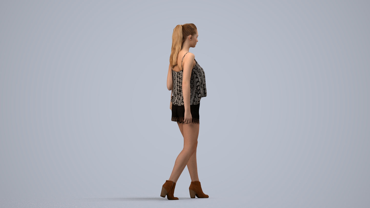 realistic 3D people girl casual walking, render-ready for V-Ray and Corona, FBX OBJ, side view render