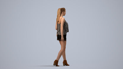 realistic 3D people girl casual walking, render-ready for V-Ray and Corona, FBX OBJ, side view render