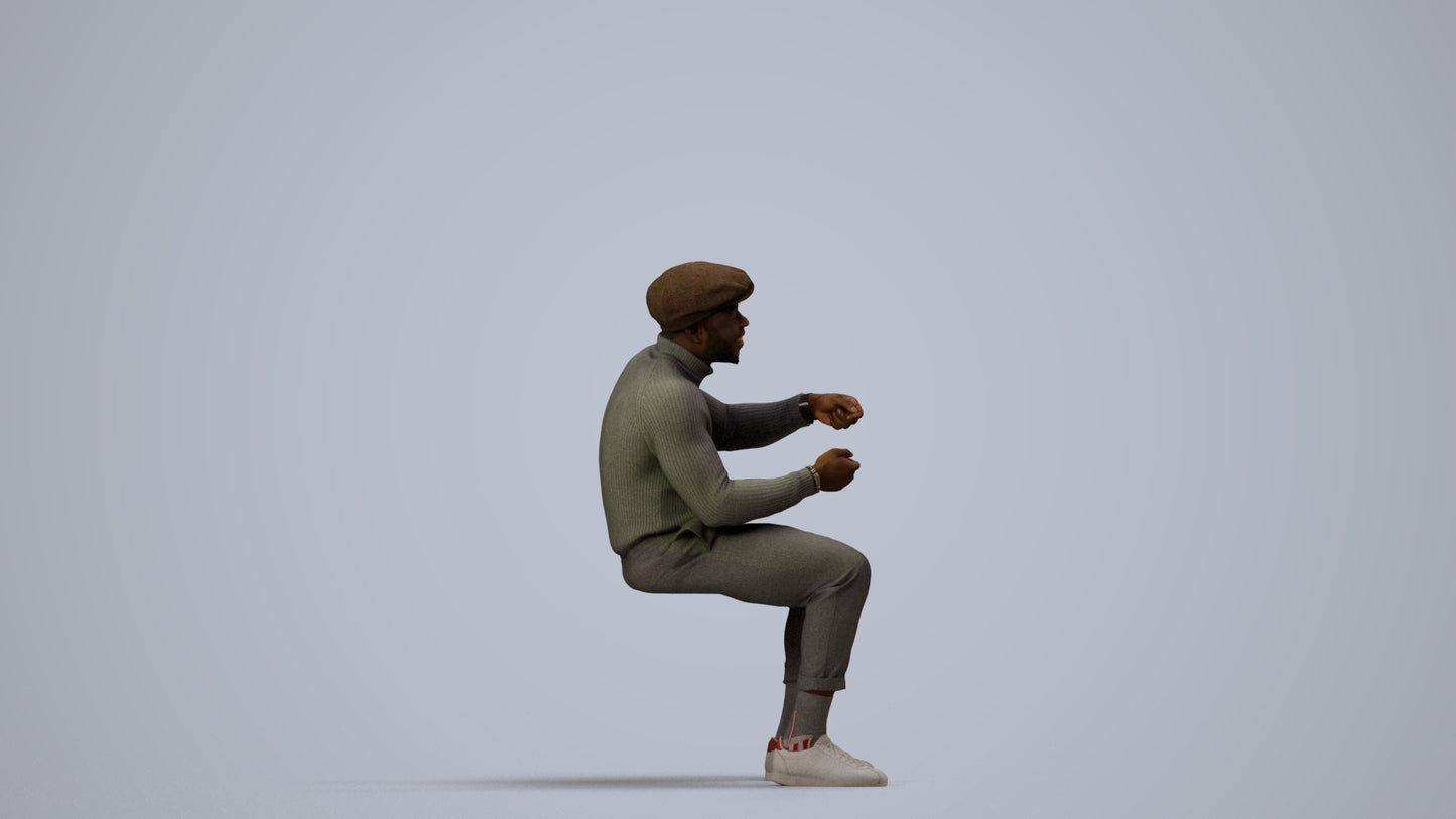 3D scanned man sitting casual, photorealistic archviz people for Enscape and SketchUp, side view render