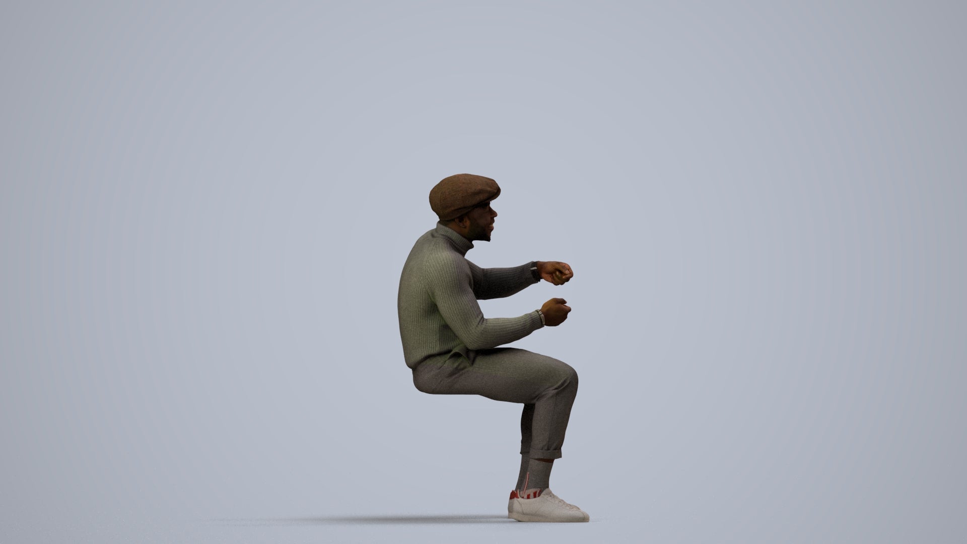 3D scanned man sitting casual, photorealistic archviz people for Enscape and SketchUp, side view render