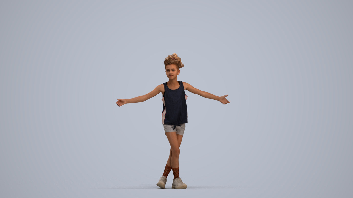 realistic 3D people girl sport kids, render-ready for V-Ray and Corona, FBX OBJ, standing pose render