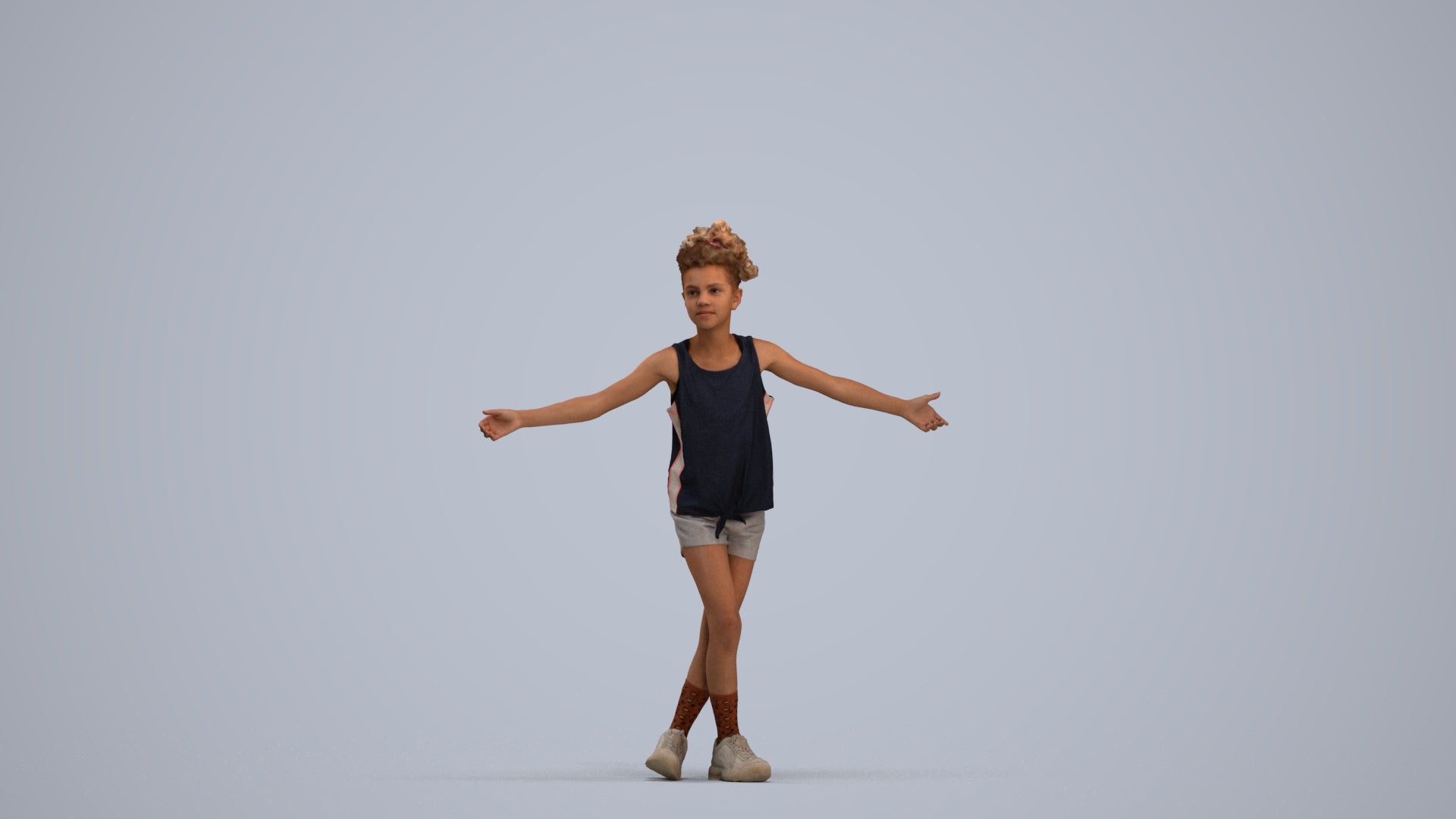 realistic 3D people girl sport kids, render-ready for V-Ray and Corona, FBX OBJ, standing pose render