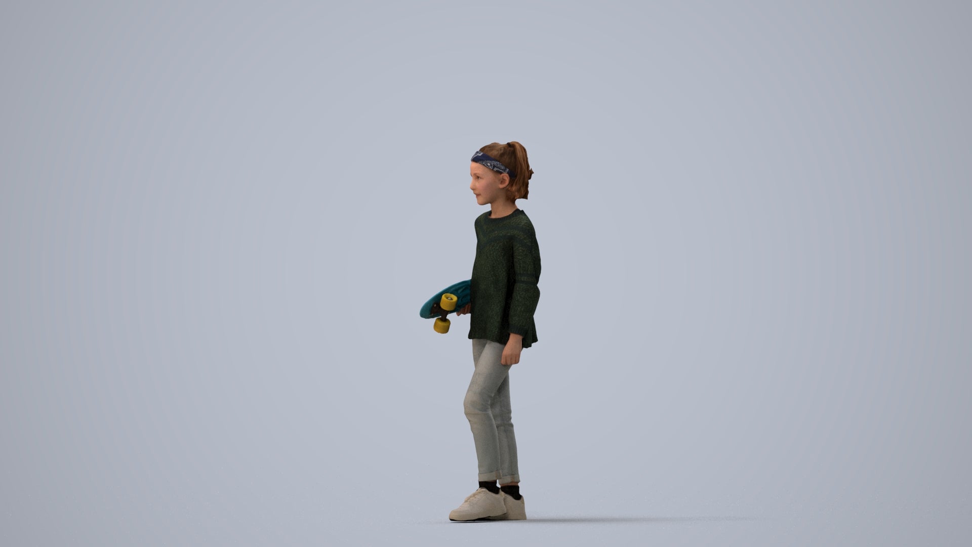 realistic 3D girl casual kids, scanned archviz people for Blender and 3ds Max, three-quarter view render