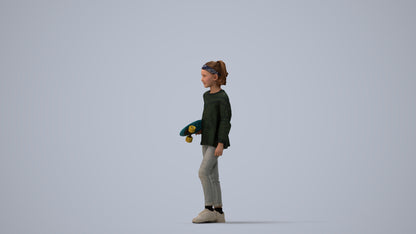 realistic 3D girl casual kids, scanned archviz people for Blender and 3ds Max, three-quarter view render