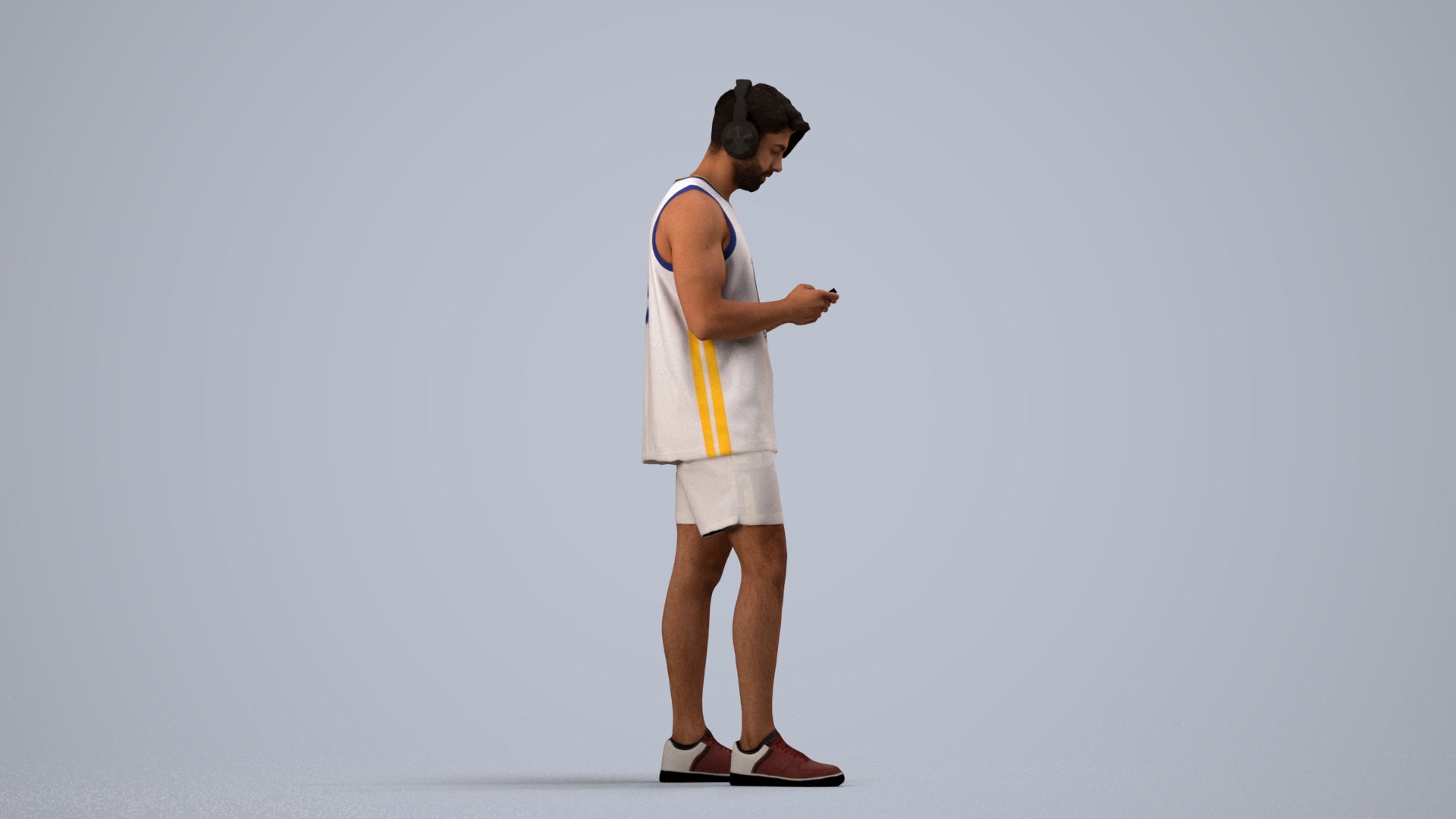 realistic 3D human man sport standing, archviz people FBX OBJ for Blender, side view render