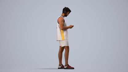 realistic 3D human man sport standing, archviz people FBX OBJ for Blender, side view render