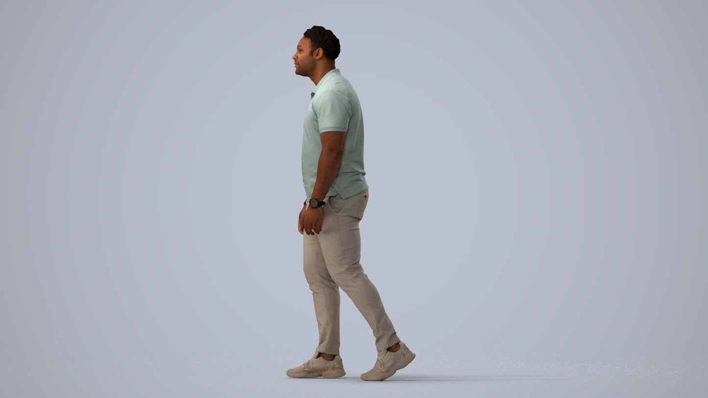 realistic 3D people man casual walking, render-ready for V-Ray and Corona, FBX OBJ, three-quarter view render