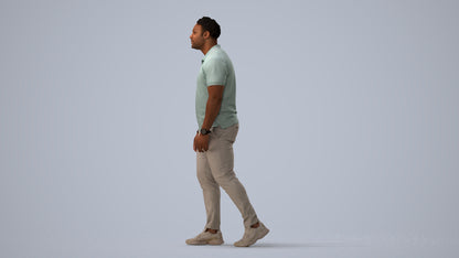 realistic 3D people man casual walking, render-ready for V-Ray and Corona, FBX OBJ, three-quarter view render
