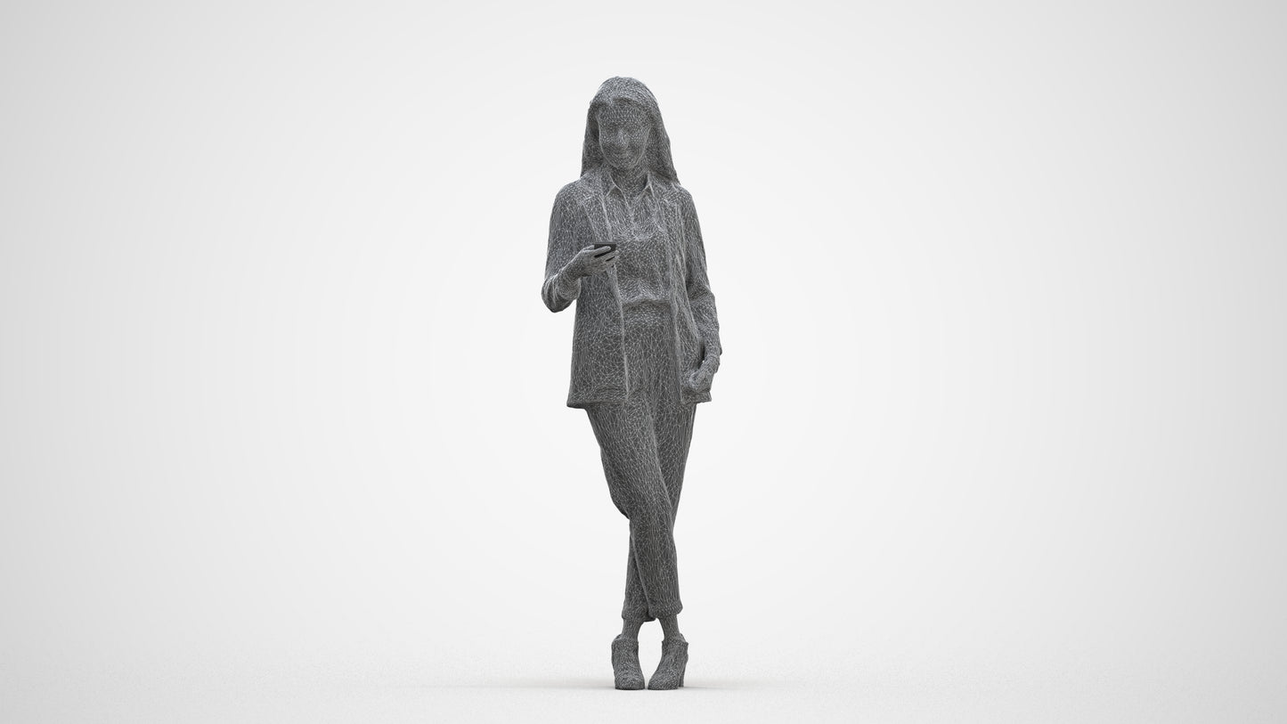 3D scanned woman business, photorealistic archviz people for Enscape and SketchUp, three-quarter front view render