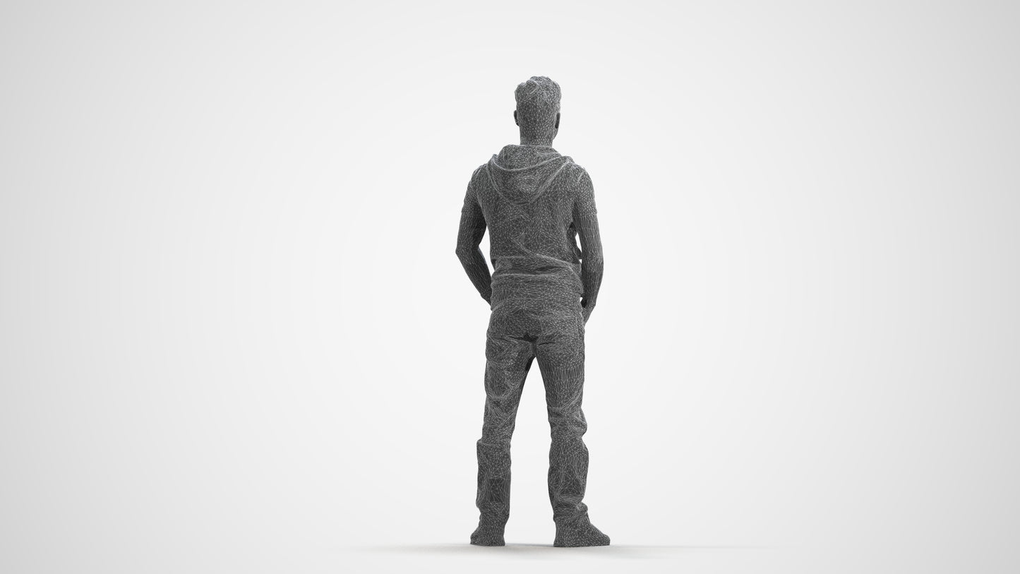 realistic 3D human man casual standing, archviz people FBX OBJ for Blender, wireframe front view