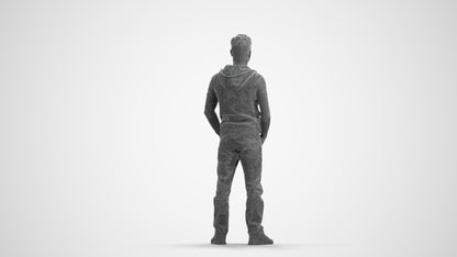 realistic 3D human man casual standing, archviz people FBX OBJ for Blender, wireframe front view