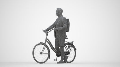 realistic 3D man business cycling, scanned archviz people for Blender and 3ds Max, wireframe back view
