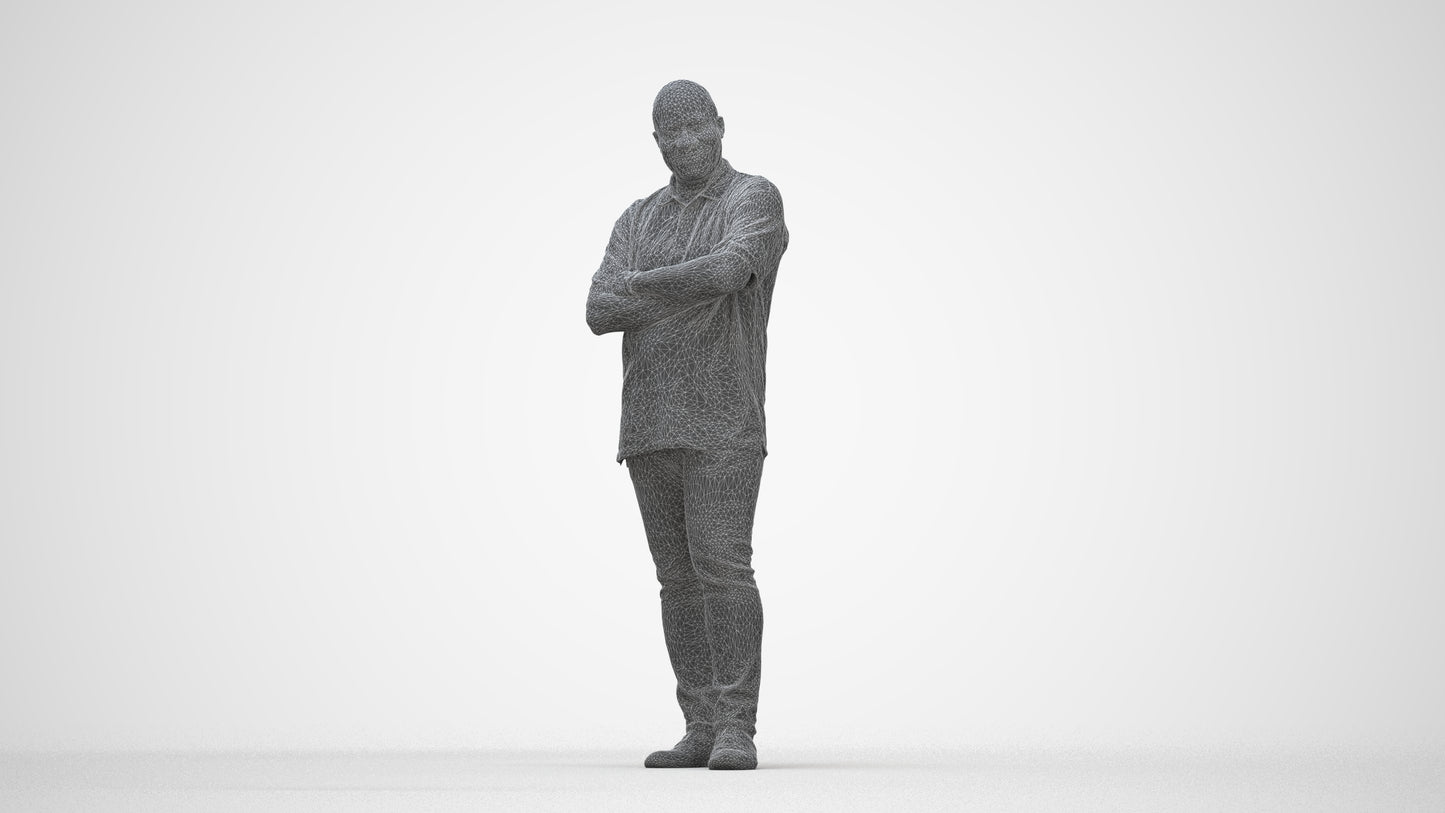 scanned 3D man casual standing, photogrammetry people for Enscape and V-Ray, wireframe back view