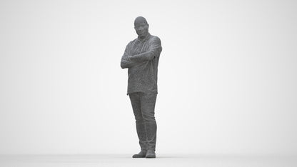 scanned 3D man casual standing, photogrammetry people for Enscape and V-Ray, wireframe back view