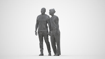 3D people model woman casual couple, scanned human for 3ds Max rendering, wireframe back view