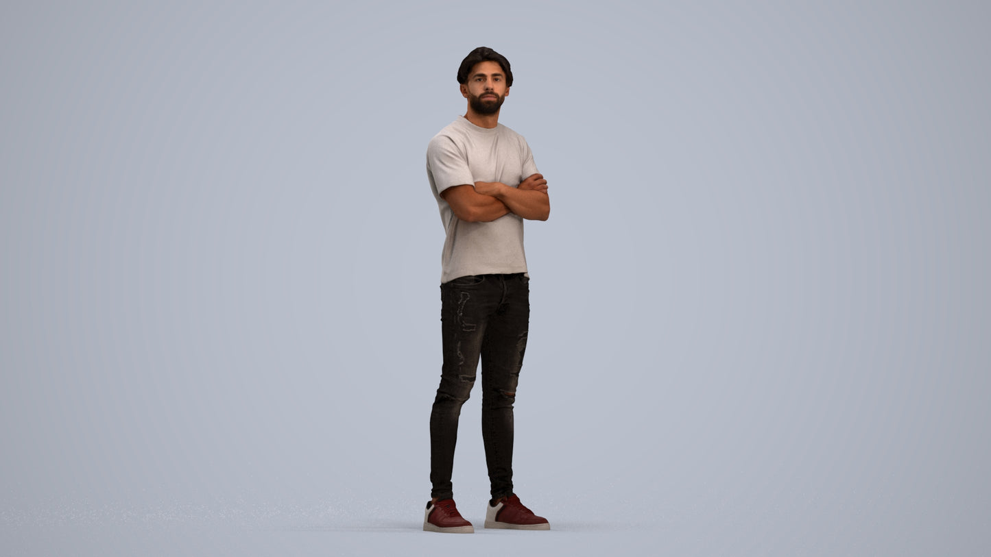 3D people model man casual standing, scanned human for 3ds Max rendering, standing pose render
