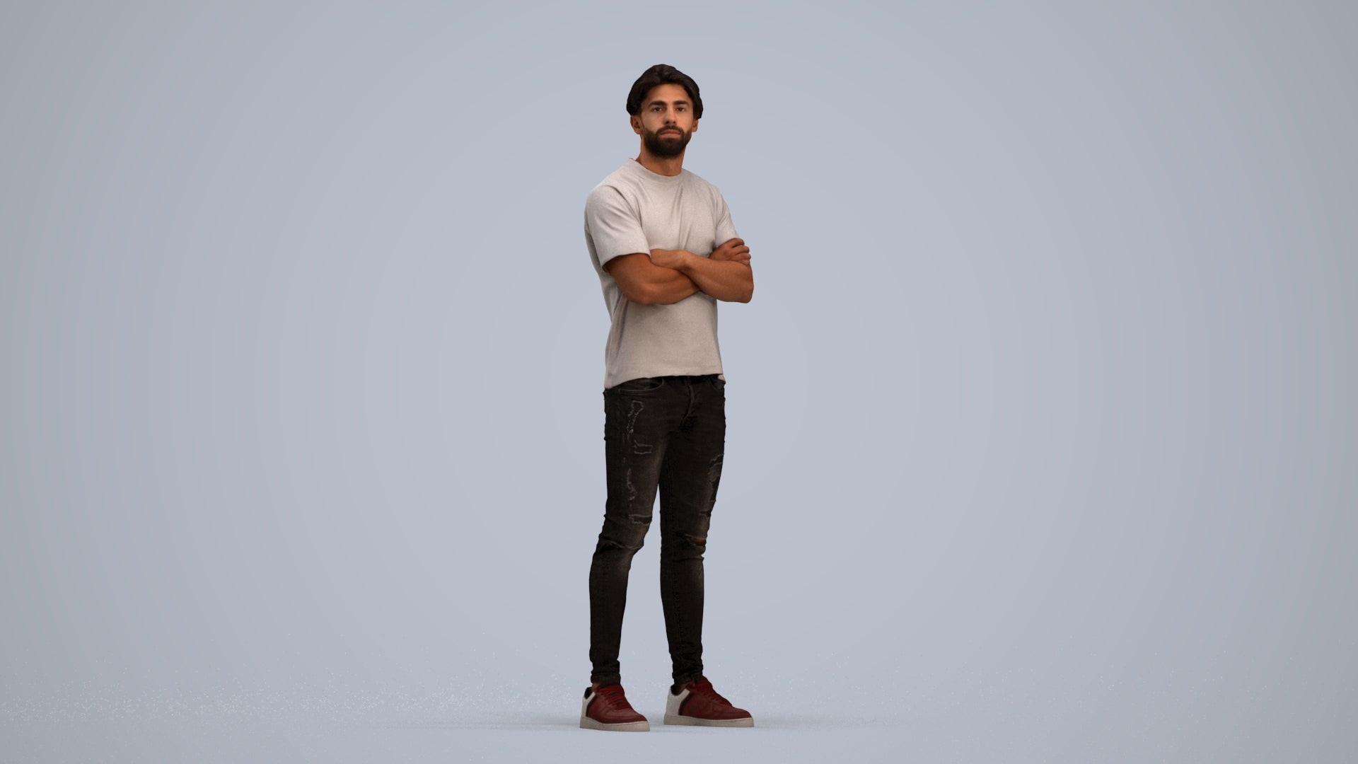 3D people model man casual standing, scanned human for 3ds Max rendering, standing pose render
