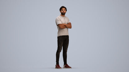 3D people model man casual standing, scanned human for 3ds Max rendering, standing pose render
