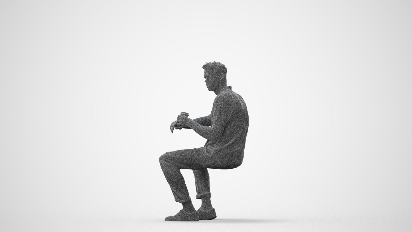 3D people model man casual sitting, scanned human for 3ds Max rendering, square thumbnail