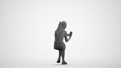 realistic 3D woman casual sitting, scanned archviz people for Blender and 3ds Max, wireframe front view