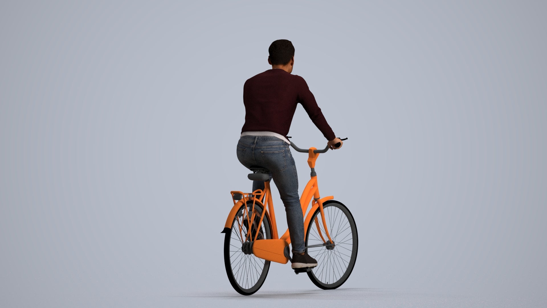 realistic 3D man casual cycling, scanned archviz people for Blender and 3ds Max, front view render