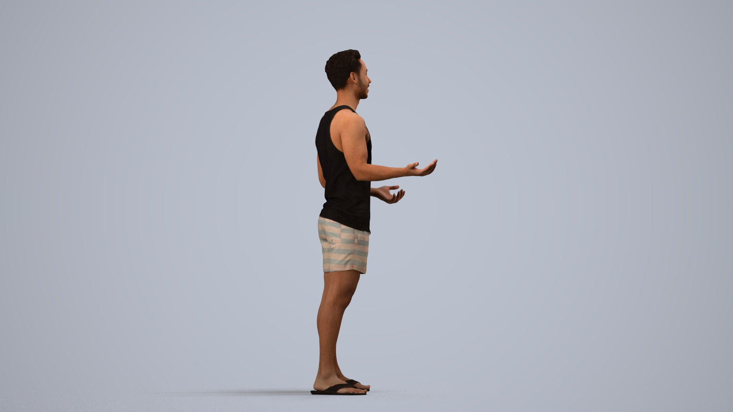 realistic 3D human man casual standing, archviz people FBX OBJ for Blender, side view render