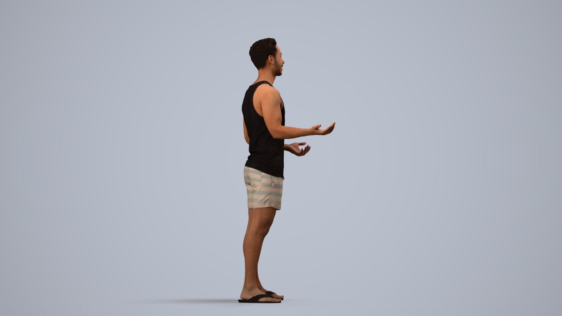 realistic 3D human man casual standing, archviz people FBX OBJ for Blender, side view render