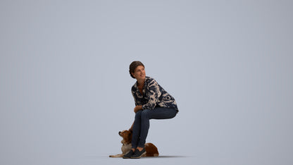 3D people model man casual sitting, scanned human for 3ds Max rendering, standing pose render