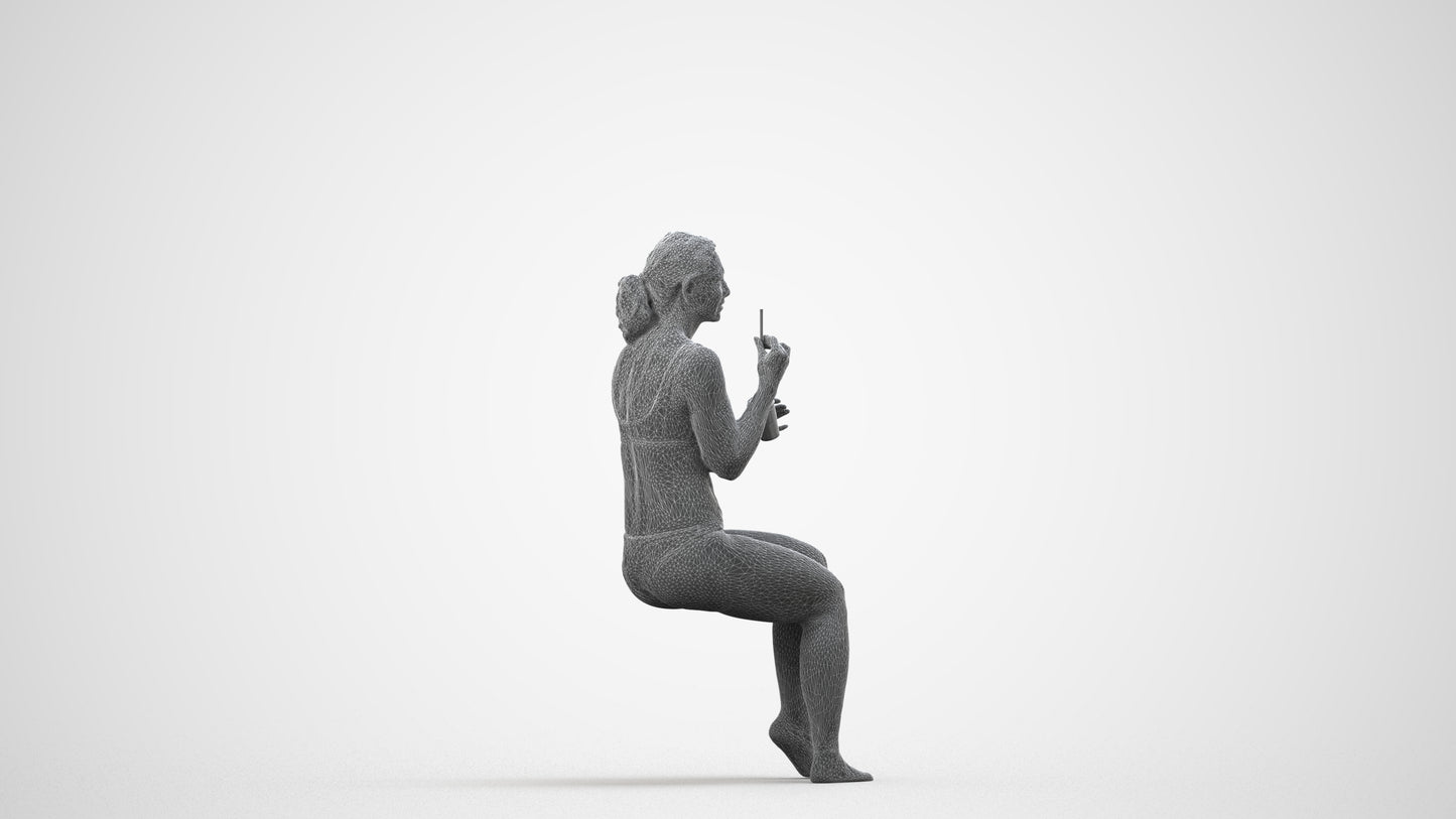 scanned 3D woman pool, photogrammetry people for Enscape and V-Ray, wireframe side view