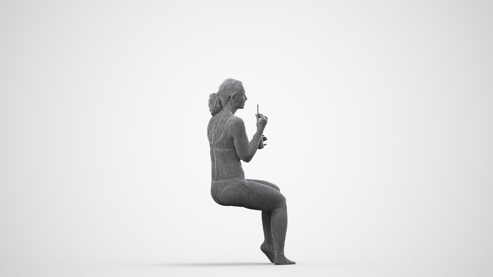 scanned 3D woman pool, photogrammetry people for Enscape and V-Ray, wireframe side view