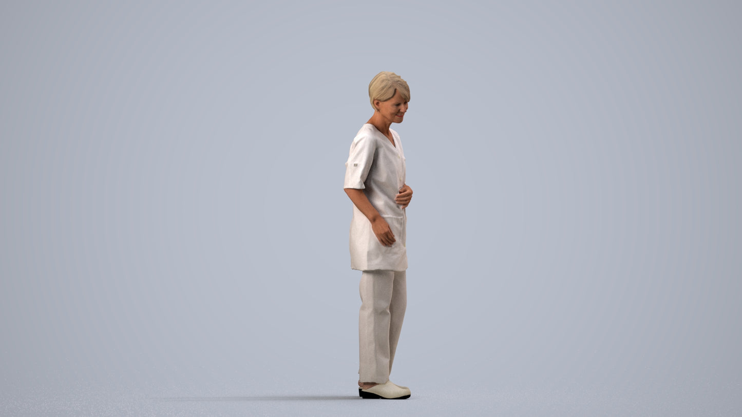 3D people model senior woman medical, scanned human for 3ds Max rendering, side view render