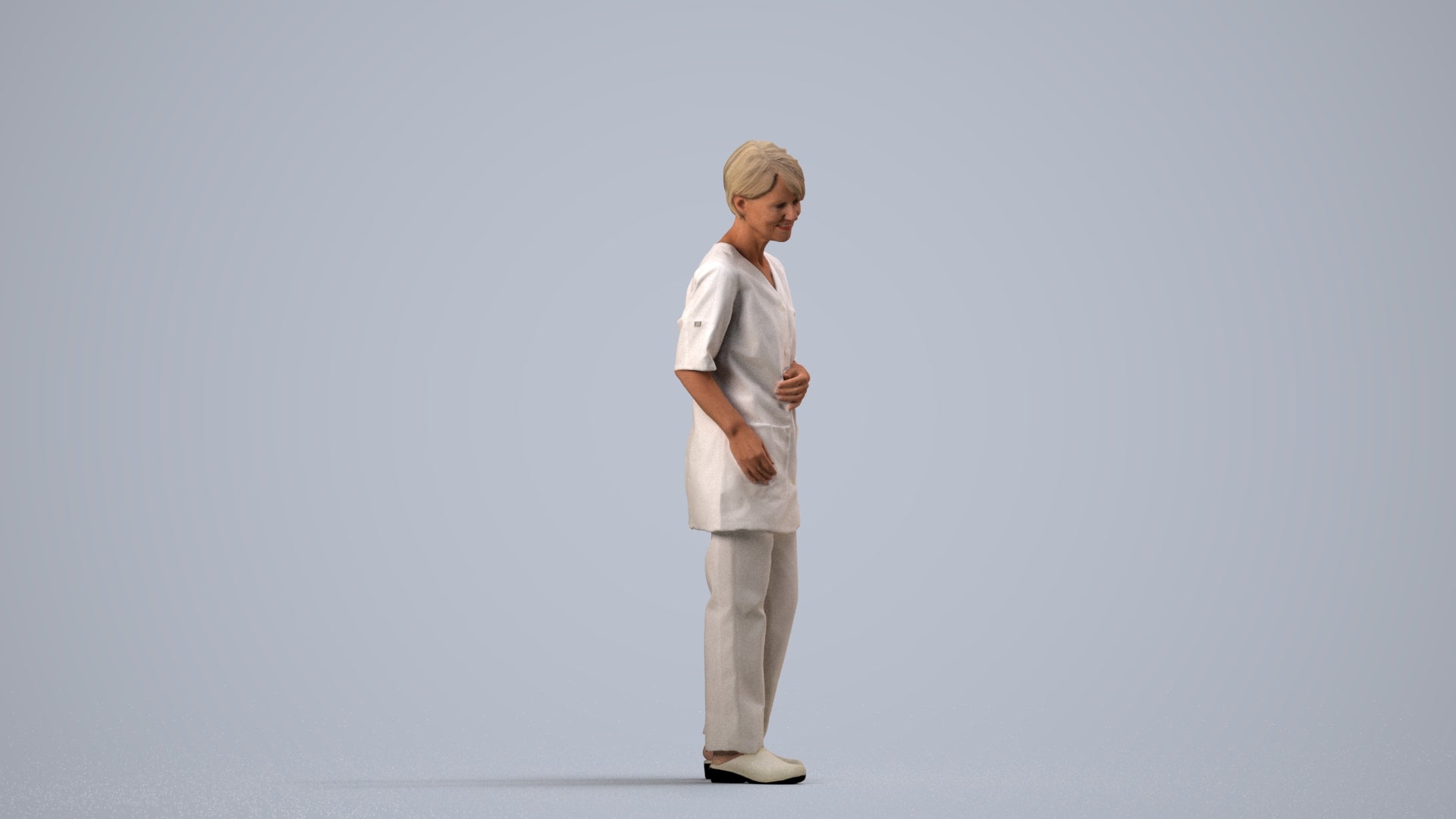 3D people model senior woman medical, scanned human for 3ds Max rendering, side view render