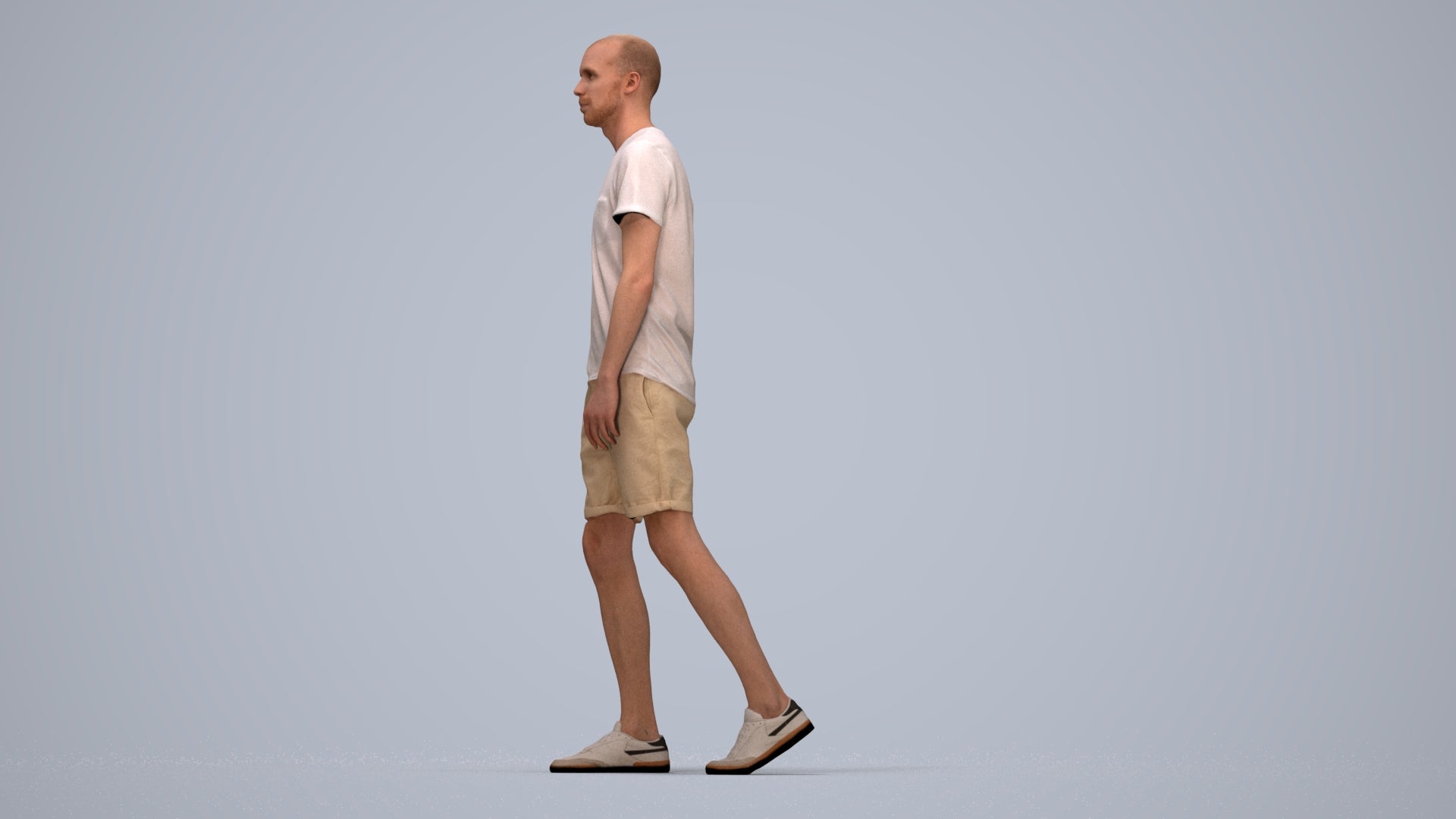 3D people model man casual walking, scanned human for 3ds Max rendering, top-down view render