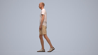 3D people model man casual walking, scanned human for 3ds Max rendering, top-down view render