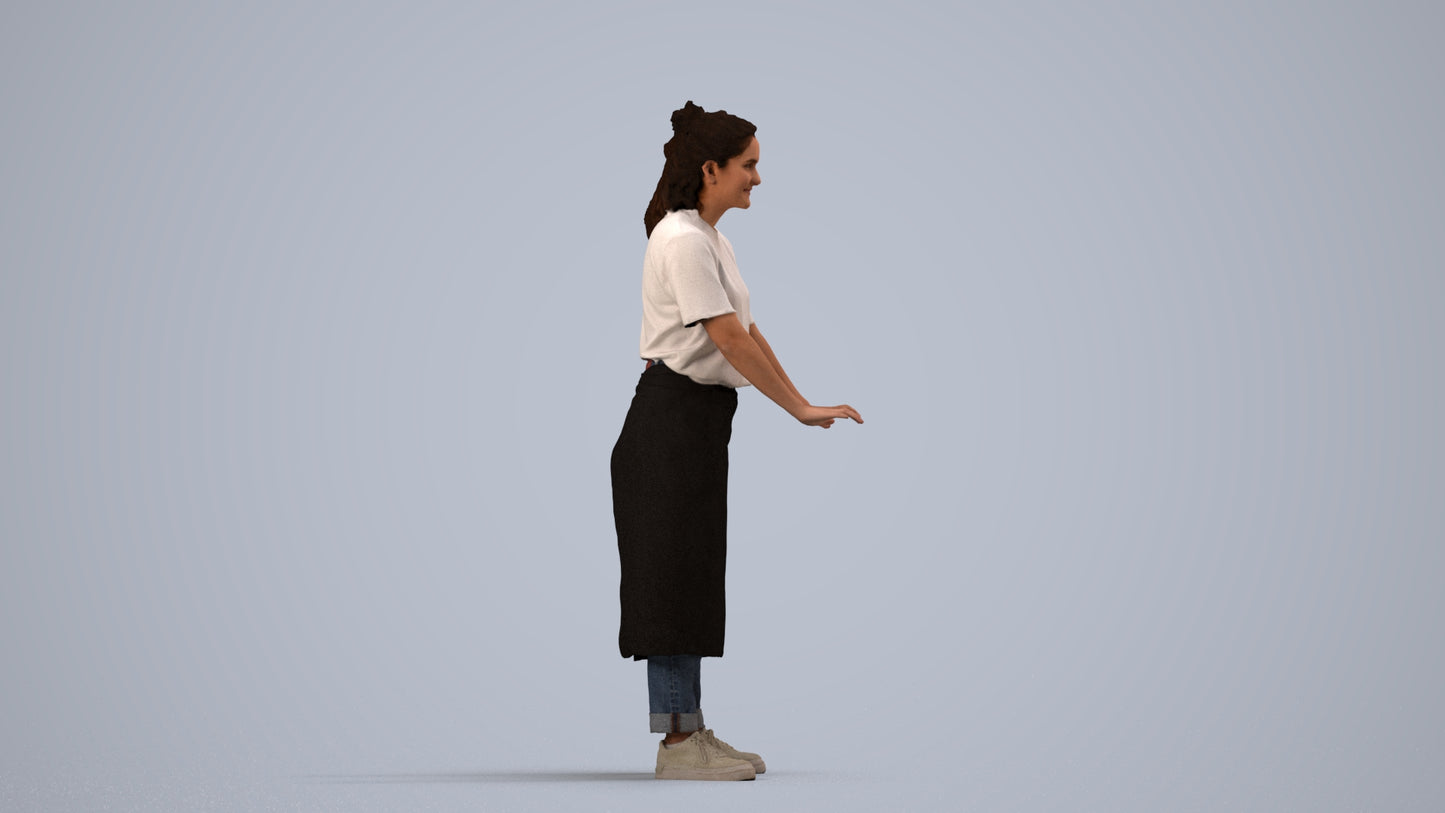 scanned 3D woman hospitality, photogrammetry people for Enscape and V-Ray, side view render