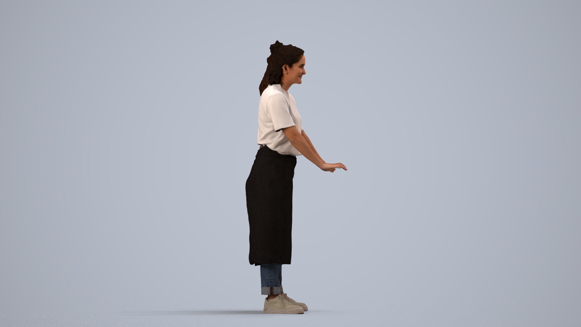 scanned 3D woman hospitality, photogrammetry people for Enscape and V-Ray, side view render