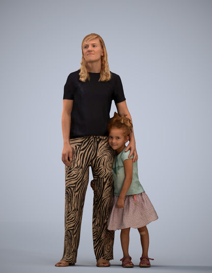 3D human model girl casual kids, photogrammetry scanned person for archviz