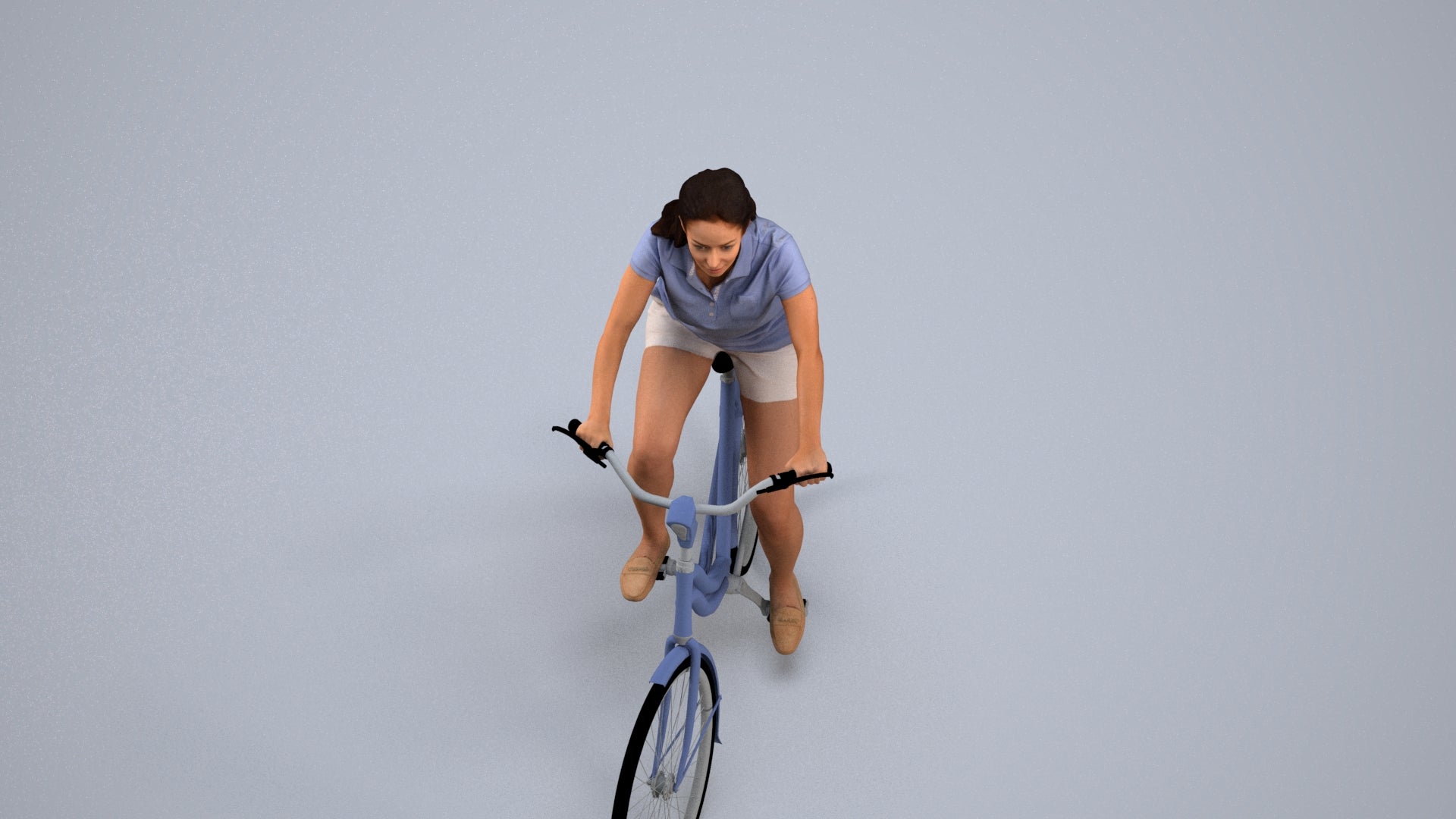 realistic 3D people woman casual cycling, render-ready for V-Ray and Corona, FBX OBJ, back view render