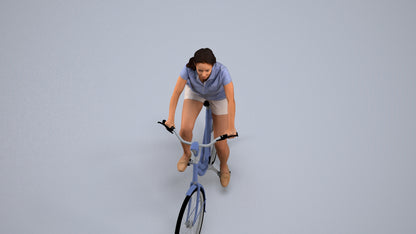 realistic 3D people woman casual cycling, render-ready for V-Ray and Corona, FBX OBJ, back view render