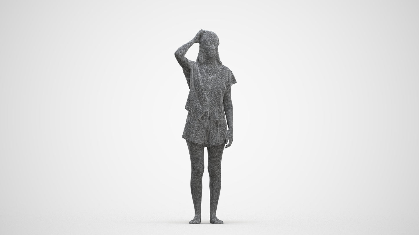 photogrammetry 3D woman casual standing, realistic human model archviz FBX, three-quarter front view render