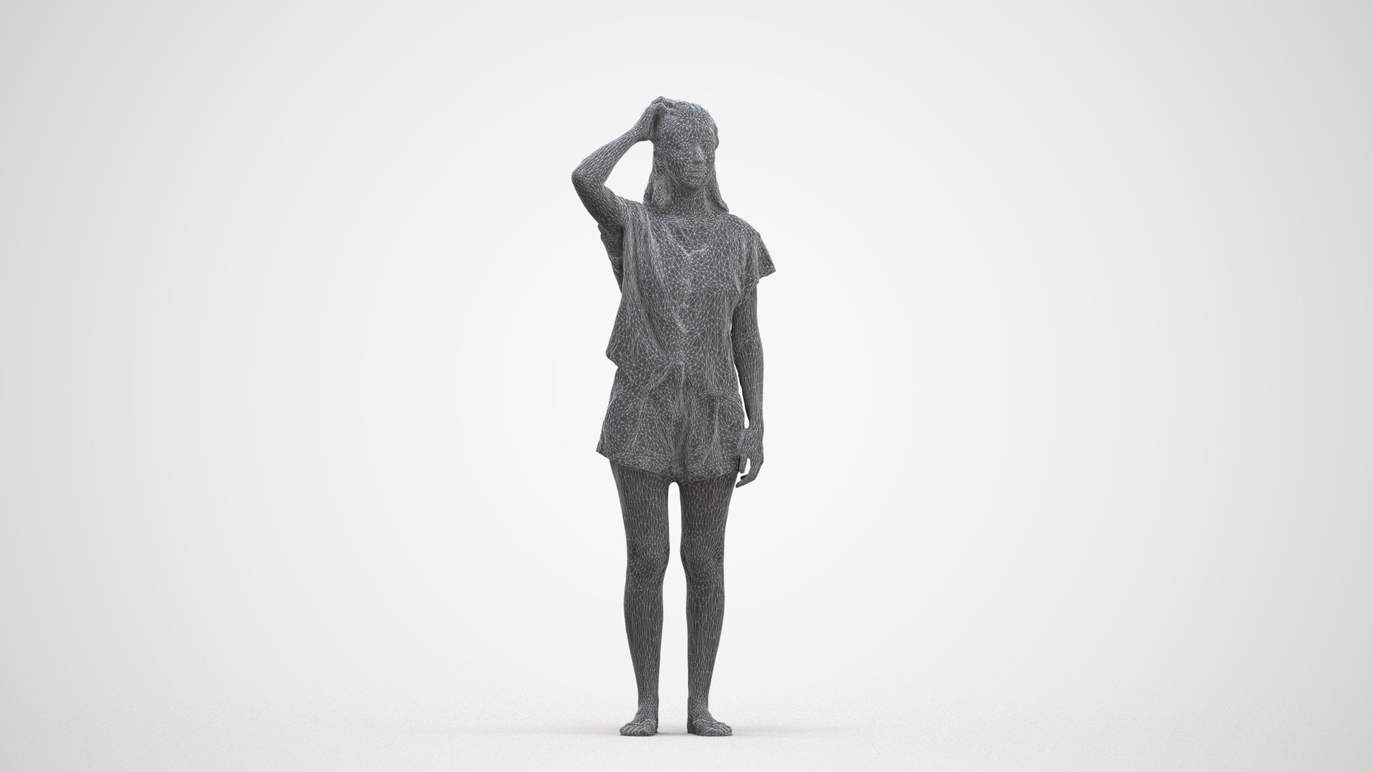 photogrammetry 3D woman casual standing, realistic human model archviz FBX, three-quarter front view render