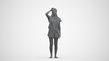 photogrammetry 3D woman casual standing, realistic human model archviz FBX, three-quarter front view render