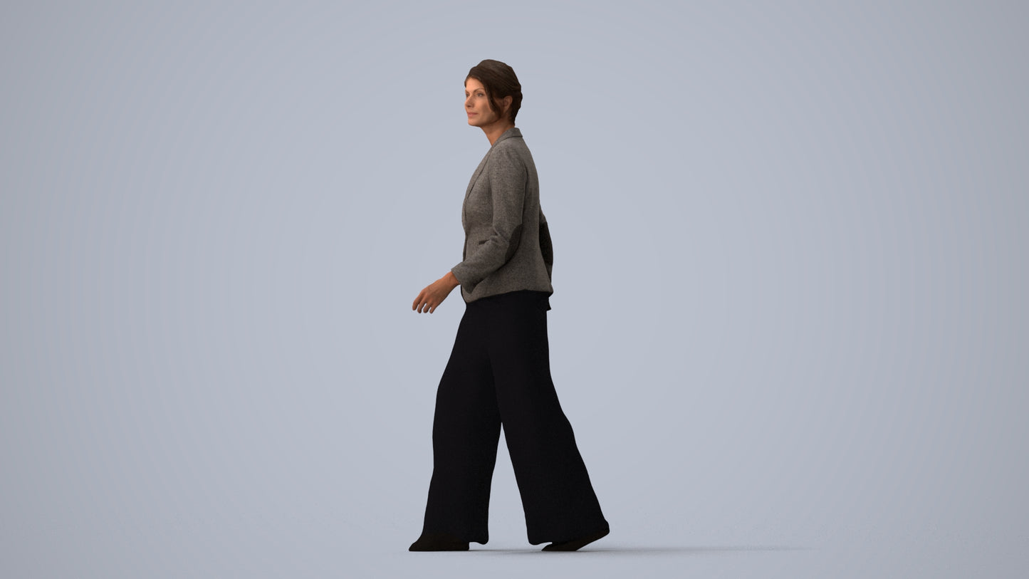 photogrammetry 3D woman business, realistic human model archviz FBX, three-quarter view render