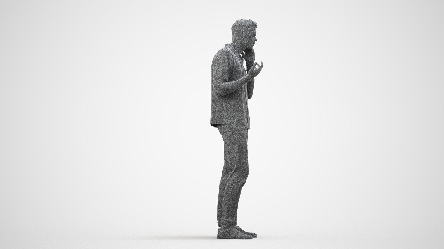 photogrammetry 3D man casual standing, realistic human model archviz FBX, wireframe side view