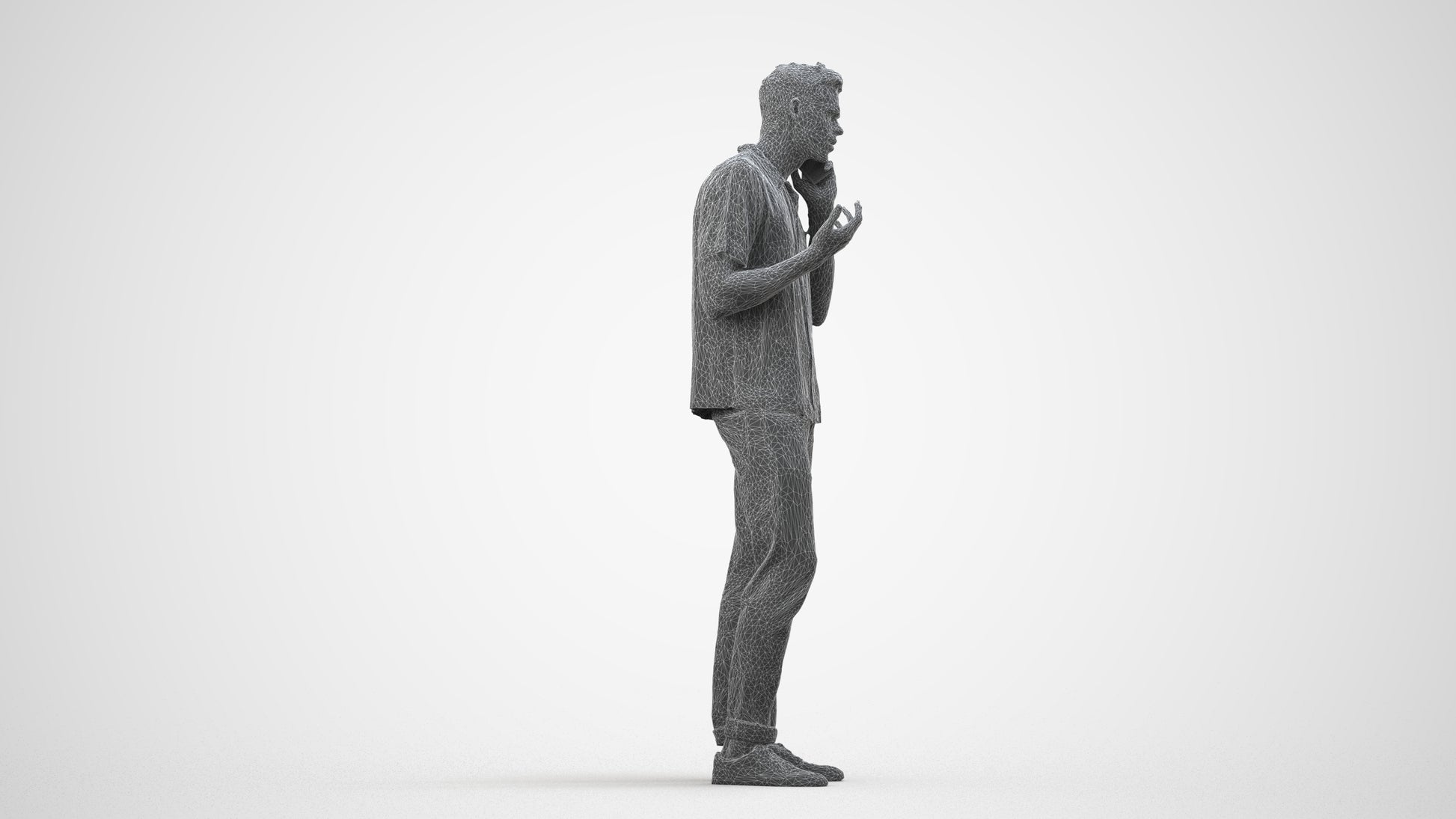 photogrammetry 3D man casual standing, realistic human model archviz FBX, wireframe side view